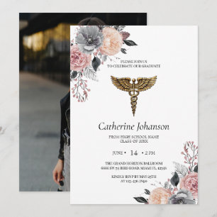 Elegant White Floral Nursing Graduation Invitation