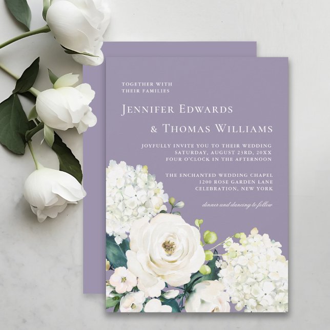 Elegant White Floral on Lavender Wedding Invitation (Creator Uploaded)