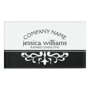 Elegant White Floral Ornament Name Tag
