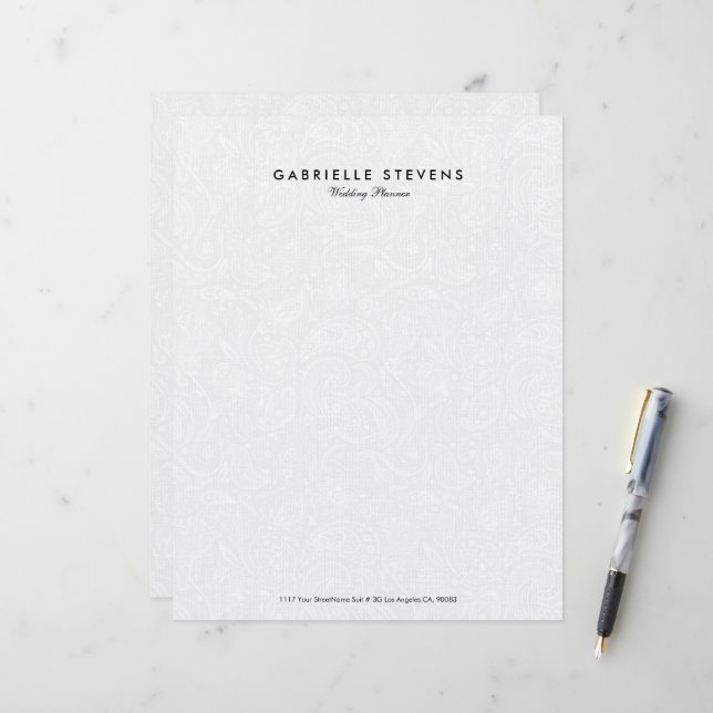Elegant White Floral Paisley Lace Letterhead (Front/Back In Situ)