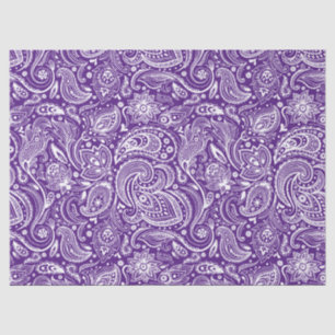 Elegant White Floral paisley On Purple Background Tissue Paper