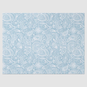 Elegant White Floral Paisley Over Blue Background Tissue Paper