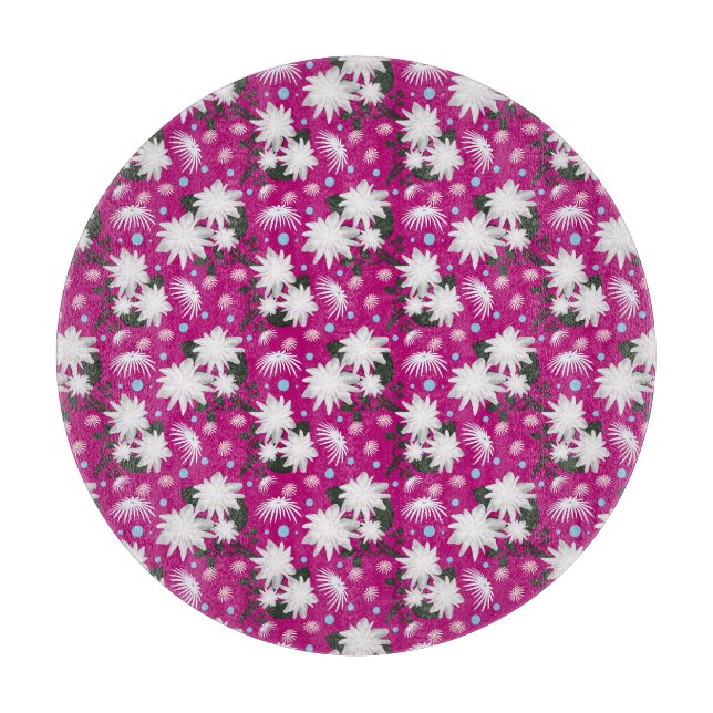 Elegant White Floral Pattern Botanical Design Cutting Board (Front)