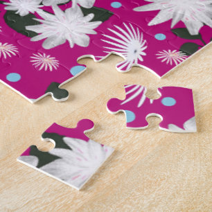 Elegant White Floral Pattern Botanical Design Jigsaw Puzzle