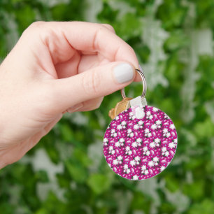 Elegant White Floral Pattern Botanical Design Key Ring