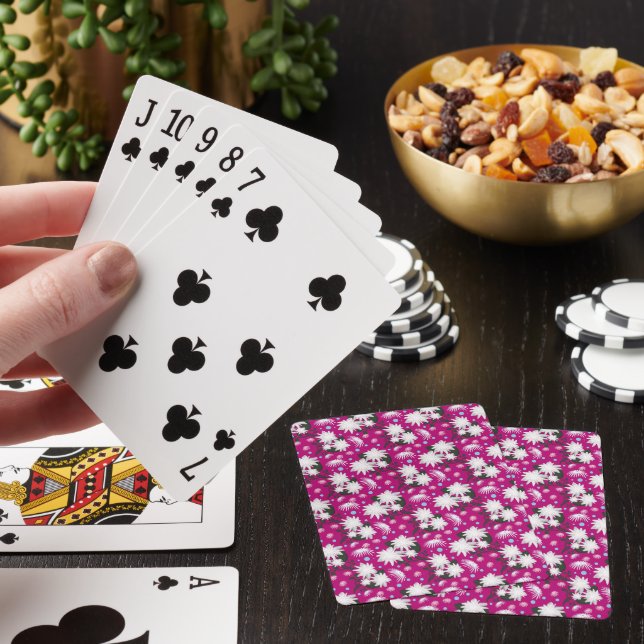 Elegant White Floral Pattern Botanical Design Playing Cards (In Situ)