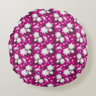 Elegant White Floral Pattern Botanical Design Round Cushion