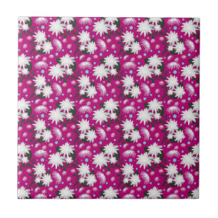 Elegant White Floral Pattern Botanical Design Tile