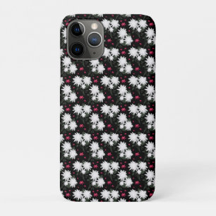 Elegant White Floral Pattern on Black Background iPhone 11 Pro Case