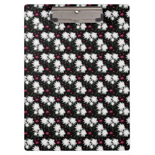 Elegant White Floral Pattern on Black Background Clipboard