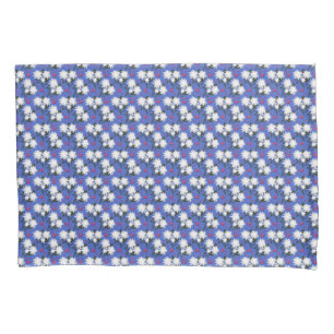 Elegant White Floral Pattern on Black Background Pillowcase