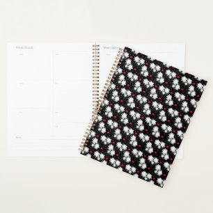 Elegant White Floral Pattern on Black Background Planner