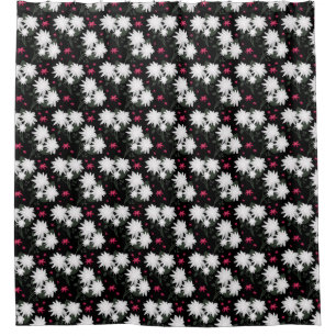 Elegant White Floral Pattern on Black Background Shower Curtain