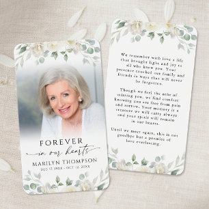 Elegant White Floral Photo Prayer Card