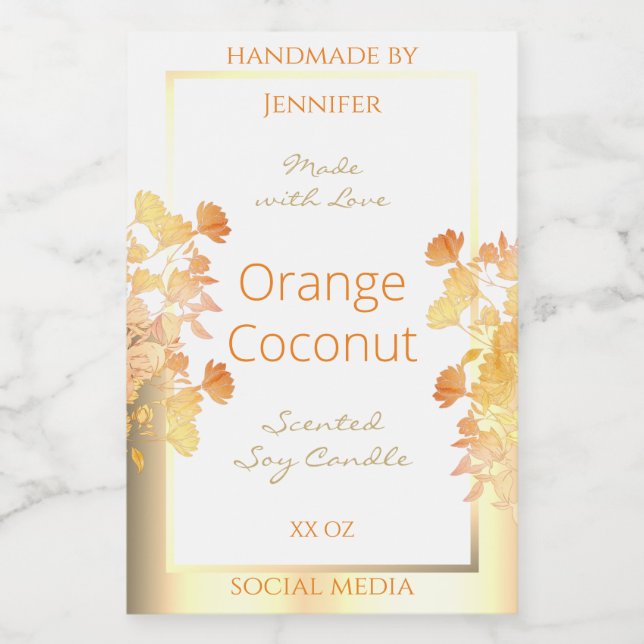 Elegant White Floral Product Packaging Labels Gold (Single Label)