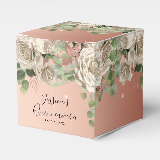 Elegant White Floral Quinceanera Favour Box (Front Side)