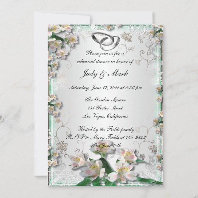 Elegant White Floral Rehearsal Dinner Invitation (Front)