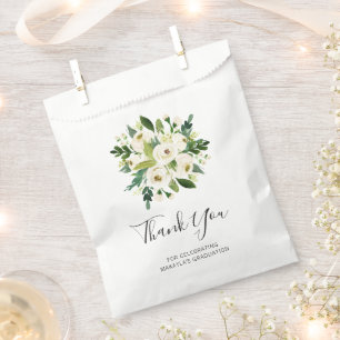Elegant White Floral Roses Graduation Thank You Favour Bags