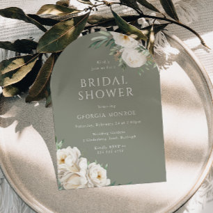 Elegant White Floral Sage Bridal Shower Invitation