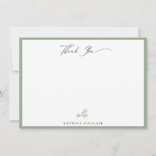 Elegant White Floral Sage Green Thank You Card