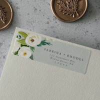 Elegant White Floral | Sage Mint Return Address