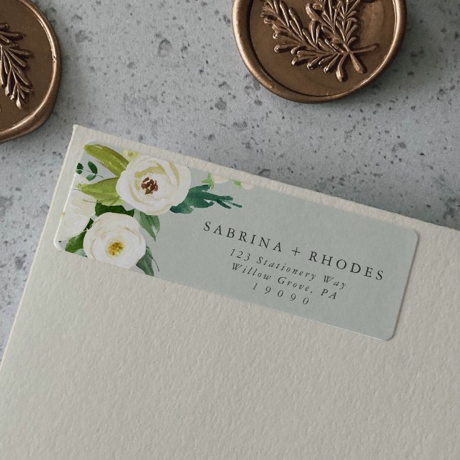 Elegant White Floral | Sage Mint Return Address (Creator Uploaded)