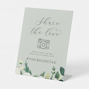 Elegant White Floral   Sage Mint Share The Love Pedestal Sign