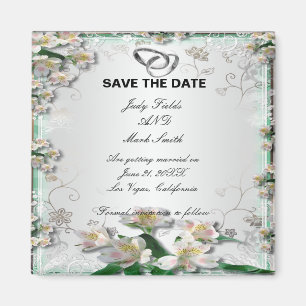 Elegant White Floral Save The Date Magnet