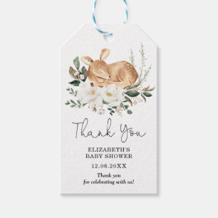 Elegant White Floral Sleeping Forest Deer Baby Gift Tags