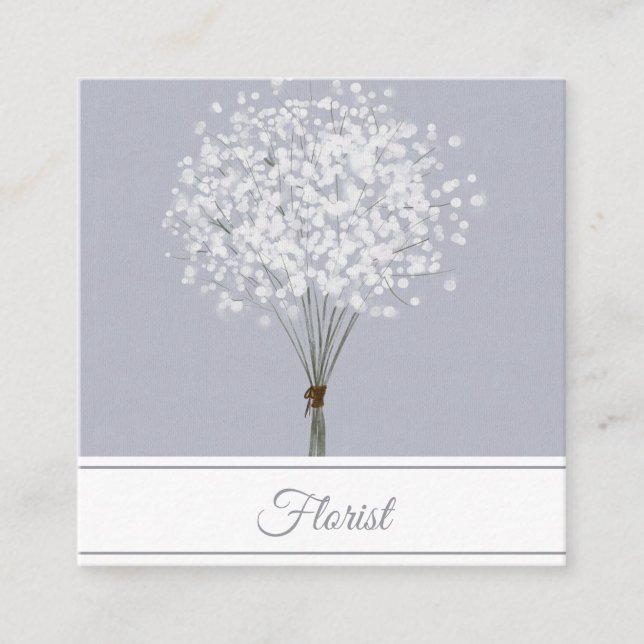 Elegant White Floral Square Business Card (Front)