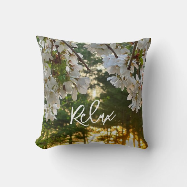 Elegant white floral sunrise sunset cushion (Front)