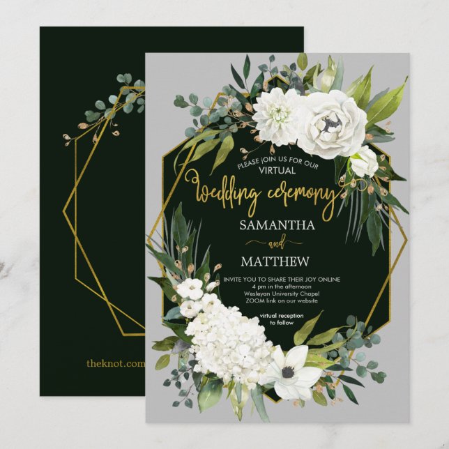 Elegant White Floral Virtual Wedding Invitation (Front/Back)