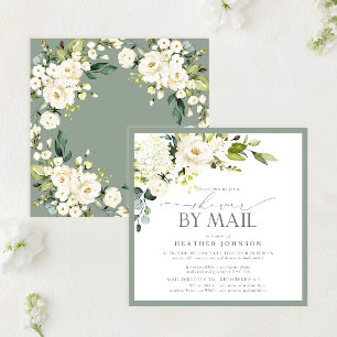 Elegant White Floral Watercolor Bridal Shower Mail Invitation