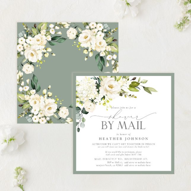 Elegant White Floral Watercolor Bridal Shower Mail Invitation (Creator Uploaded)