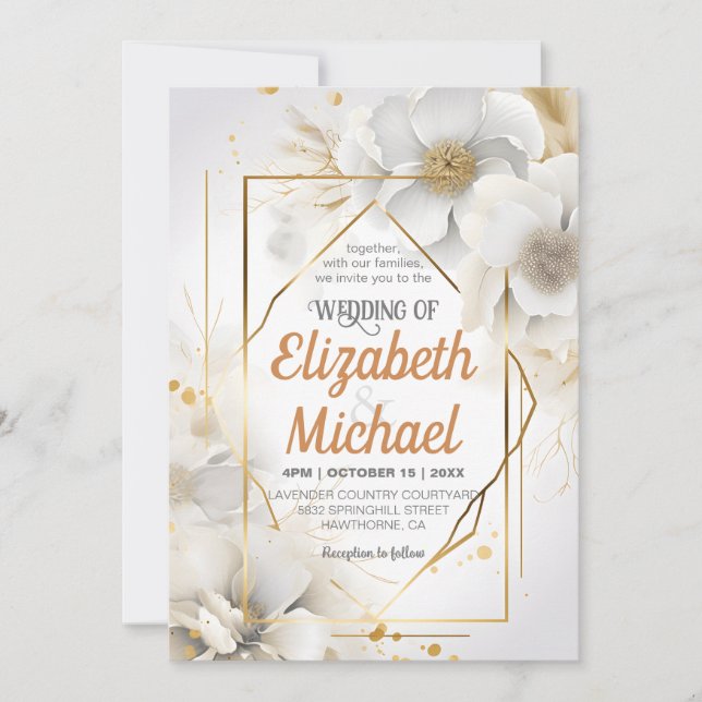 Elegant White Floral Watercolor Wedding Frame  Invitation (Front)