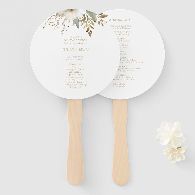 Elegant White | Floral Watercolor Wedding Hand Fan (Front and Back)