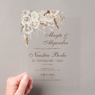 Elegant White Floral Wedding Acrylic Invitation