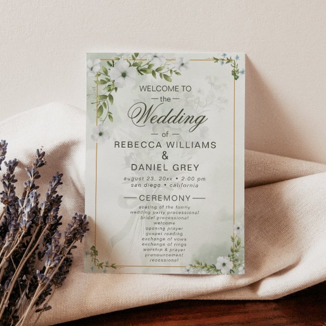 Elegant White Floral Wedding Ceremony Program Fan (Creator Uploaded)