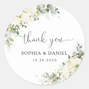 Elegant White Floral Wedding Classic Round Sticker