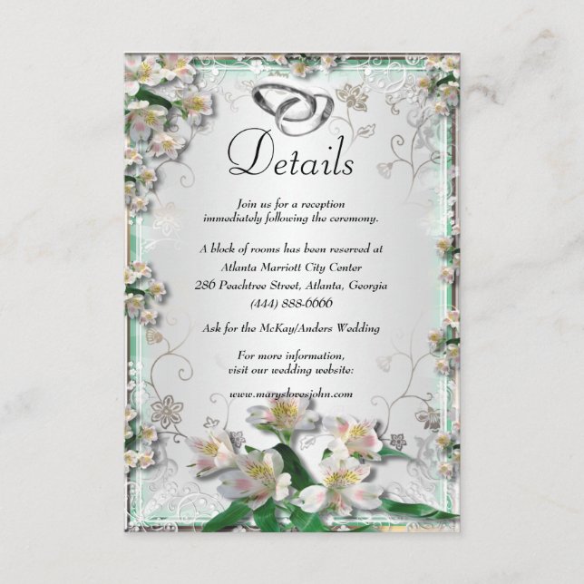 Elegant White Floral Wedding Details Enclosure Card (Front)