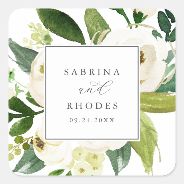 Elegant White Floral Wedding Envelope Seals (Front)