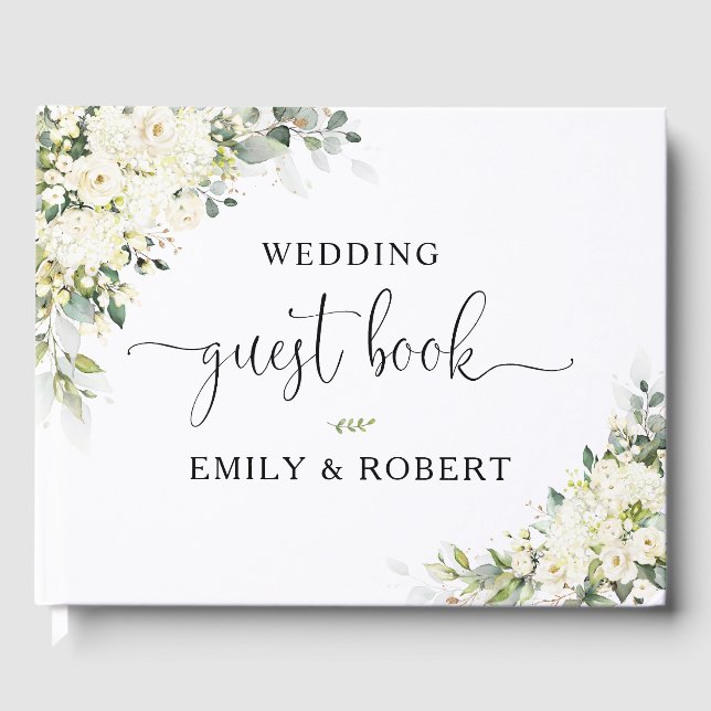 Elegant White Floral Wedding Guest Book (Front)
