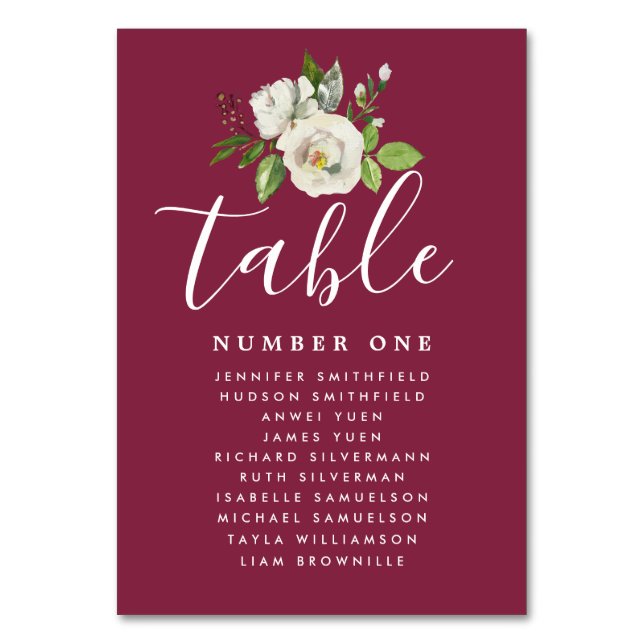 Elegant White Floral Wedding Guest Seating Chart Table Number (Back)