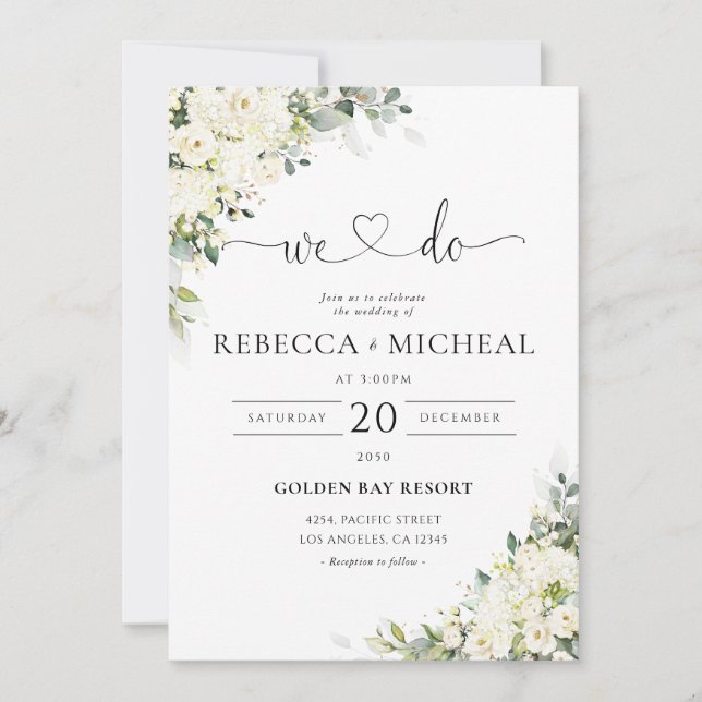 Elegant White Floral Wedding Invitation  (Front)
