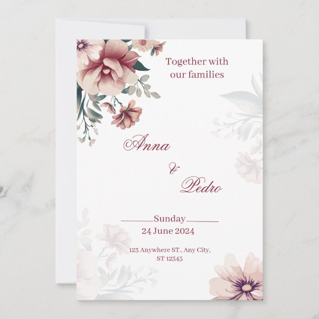 Elegant White Floral Wedding Invitation (Front)