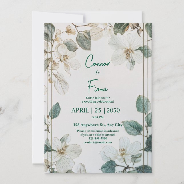 Elegant White Floral Wedding Invitation (Front)