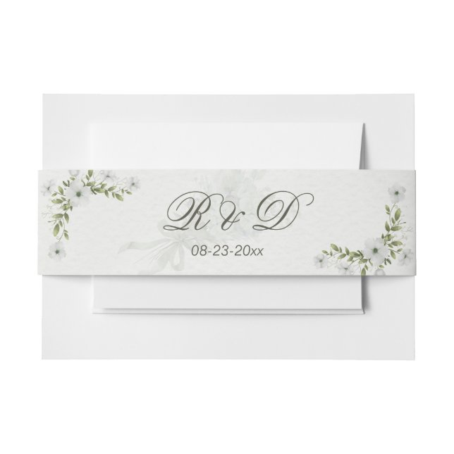 Elegant White Floral Wedding Invitation Belly Band (Front Example)