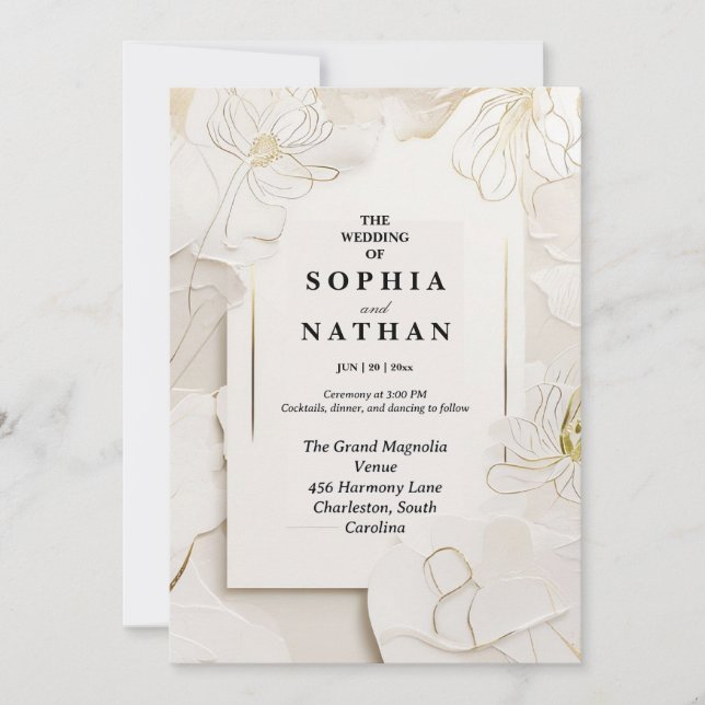 Elegant White Floral Wedding Invitation | Customiz (Front)