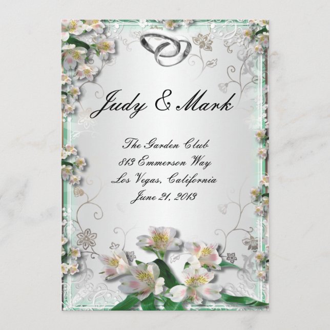 Elegant White Floral Wedding Menu Card (Front)