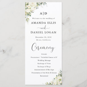 Elegant White Floral Wedding Program Programme